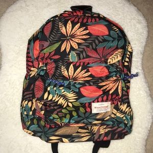 NWOT Black Colourful Leaves Lightweight Backpack + Laptop Compartment